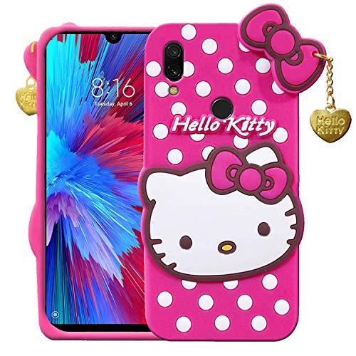 Image of Unirock Hello Kitty Back Case Cover for Redmi Note 7S| 3D Cute Hello Kitty Case |Soft Silicone Rubber Back Cover with Pendant Kitty Cover for Redmi Note 7S (Pink)
