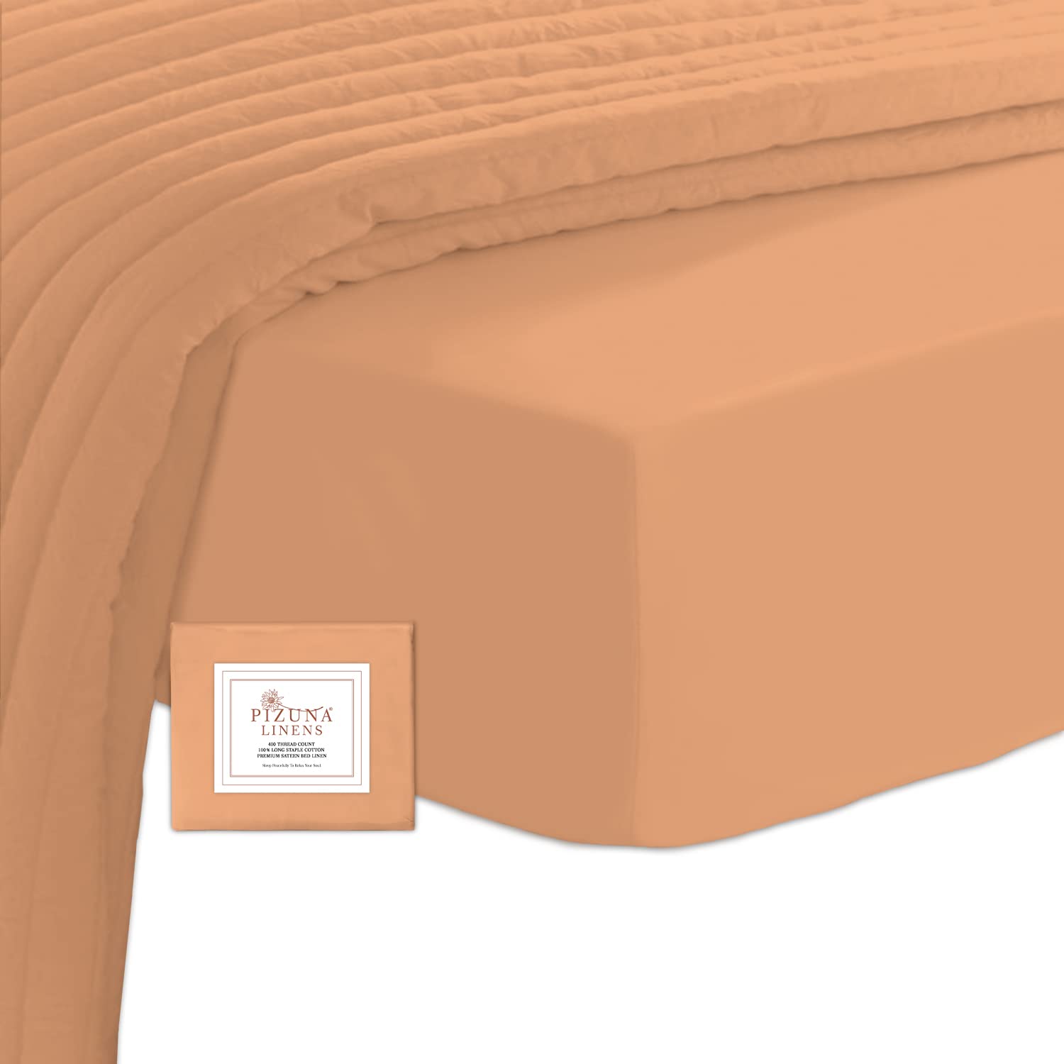 Pizuna Dusty Coral 100% Cotton 400 Thread Count Long Staple Cotton Single Fitted Sheet 90X200 Cm, Sateen Weave 40 Cm Deep Pocket Single Fitted Sheet 1 Pc