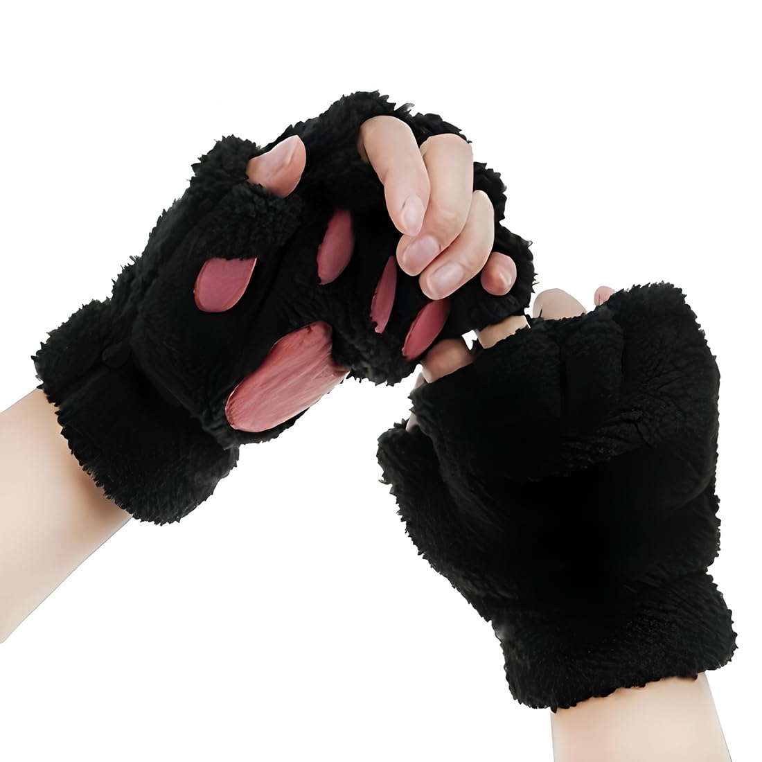 Himine Cat Claw Bear Paw Fingerless Winter Plush Gloves 1*Pair