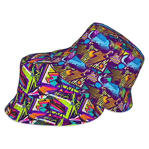 Fashion Retro 80S 90S Bucket Hats For Women Beach Fisherman Double-Side-Wear Hats Summer Outdoor Unisex Cap (Purple 90S Fisherman's Hat) #TOP7