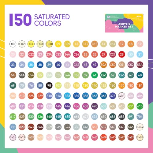Image of Arrtx 150 Colors Markers Paint Pens, Acrylic Paint Pens for Artists Adults Coloring Drawing Cartoon Anime Comic - Brush Tip for Rock Painting, Wood, Canvas, DIY Crafts Making Art Supplies