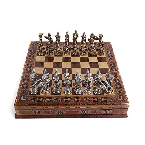 Medium Mythologic Pegasus Metal Chess Set for Adults,Handmade Pieces and Natural Solid Wooden Chess Board with Storage Inside King 3.35inc