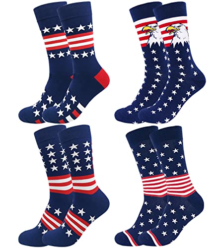 Buenwaz Patriotic Socks For Men 4 Pairs American Flag Socks Usa Red White Blue Stars Stripes Novelty 4Th July Independence Day Socks #TOP4