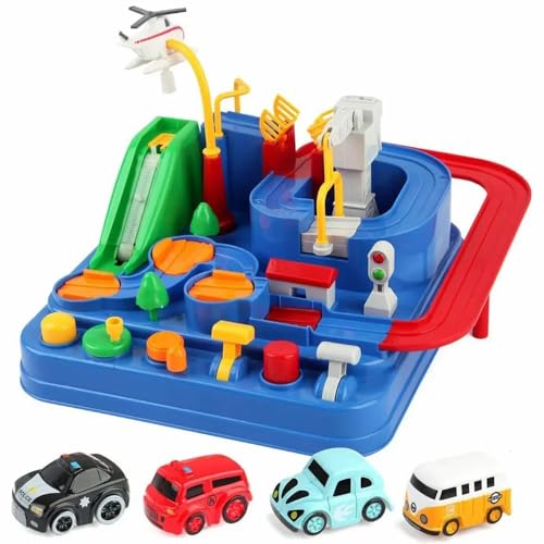 Image of Storio Car Race Tracks for Boys, Adventure Toys for 3+ Year Olds, City Rescue Vehicle Puzzle Playset for 3-7 Year Old Boys|Stem, Montessori, Fine Motor Skills Development Toy, Multicolor