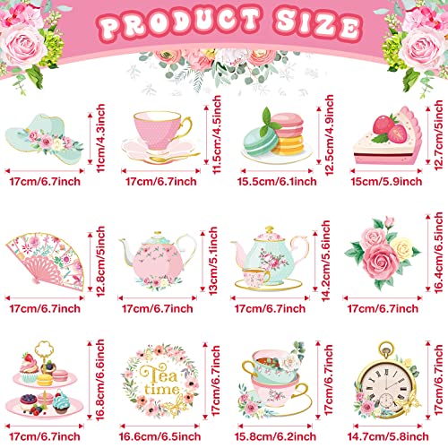 Image of Faccito 53 Pcs Tea Party Decorations Birthday Supplies - Floral Tea Party Birthday Decor Hanging Paper Swirls with Teacup Partea Time Ceiling Decoration for Spring Women Adults Bridal Wedding Favors