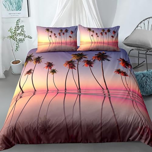 Parure de couette 3D paysage coucher du soleil 200x200 cm avec taies