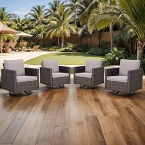 Patio Rocker Chair Outdoor:Wicker Chairs Swivel Patio Chairs Set of 4 Rocking Chairs for Porch Wicker Patio Furniture Sets with Wide Wicker Armrest, Brown / Beige, mos122122-2 Patio Rocker Chair OutdoorWicker Chairs Swivel Patio Chairs Set of 4 Rocking Chairs for Porch Wicker Patio Furniture Sets with Wide Wicker Armrest Brown Beige mos122122 2
