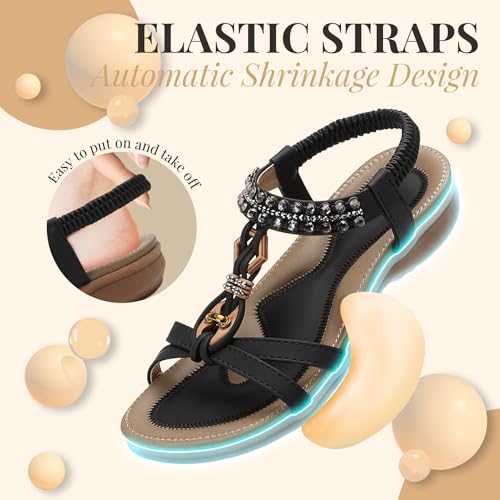 Image of Littleplum Womens Sandals Arch Support Slingback Rhinestone Dressy Sandals Comfort Summer Shoes Ankle Strap Elastic Flats for Beach Walking