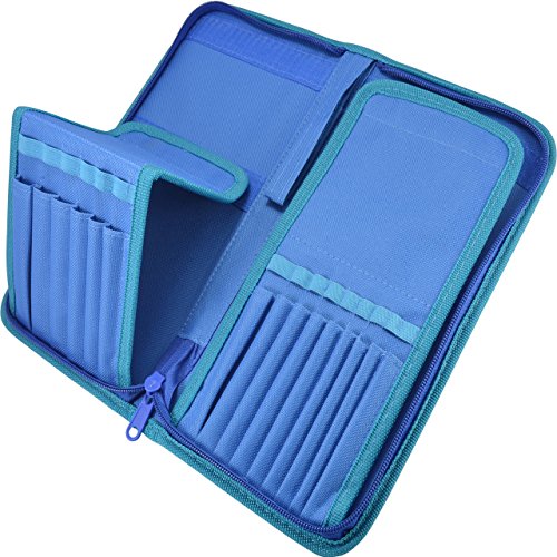 Myartscape Paint Brush Holder, Blue Organizer For 15 Short Handle Brushes - Premium Fabric Case - Art Storage For Acrylic, Oil & Watercolor Paintbrushes - Artist Quality Supplies #TOP26