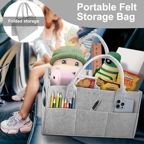 Image of UCRAVO Baby Diaper Caddy Organizer Nursery Storage Bin with Changeable Compartments for Diapers, Baby Wipes, Kid Toys - Portable Multipurpose Basket for Car Travel - Nappy Bags for Mom - Black