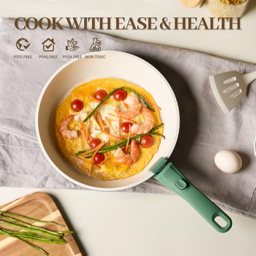 Image of Ceramic Cookware Set Non Stick 23Pcs Pots and Pans Set Non Toxic with Detachable Handle Induction Kitchen Cookware Set Space Saving, Oven & Dishwasher Safe, Green