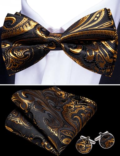 Image of Barry.Wang Men's Suit Vest Tie Bowtie Set Formal Silk Paisley Waistcoat Hanky Cufflinks Lapel Pin Set Wedding Party 7PCS