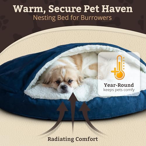 Image of Snoozer Cozy Cave Dog Bed, Round Covered Dog Bed, Sapphire (L)