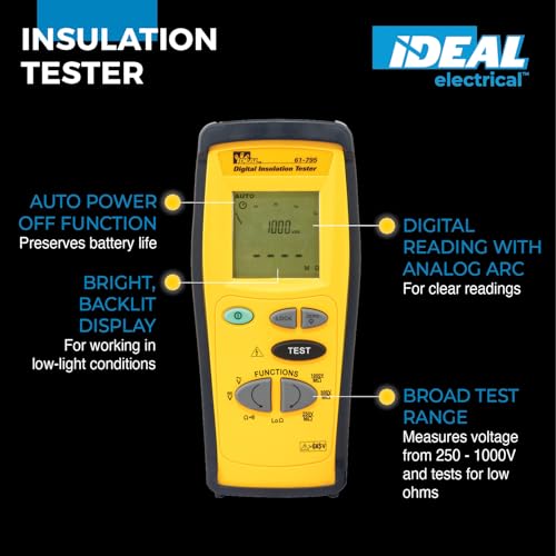 Image of IDEAL INDUSTRIES INC. 61-795 Hand-Held Insulation Tester, 250 /500 /1000V Test voltages