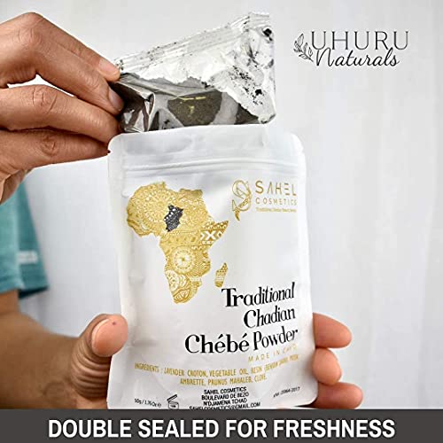 Uhuru Naturals Sahel Cosmetics Chebe Powder (50 Grams) - All-Natural Ingredients Promotes Hair Growth Helps Prevent Breakage Formulated For Kinky Hair Available In 4 Sizes #TOP1