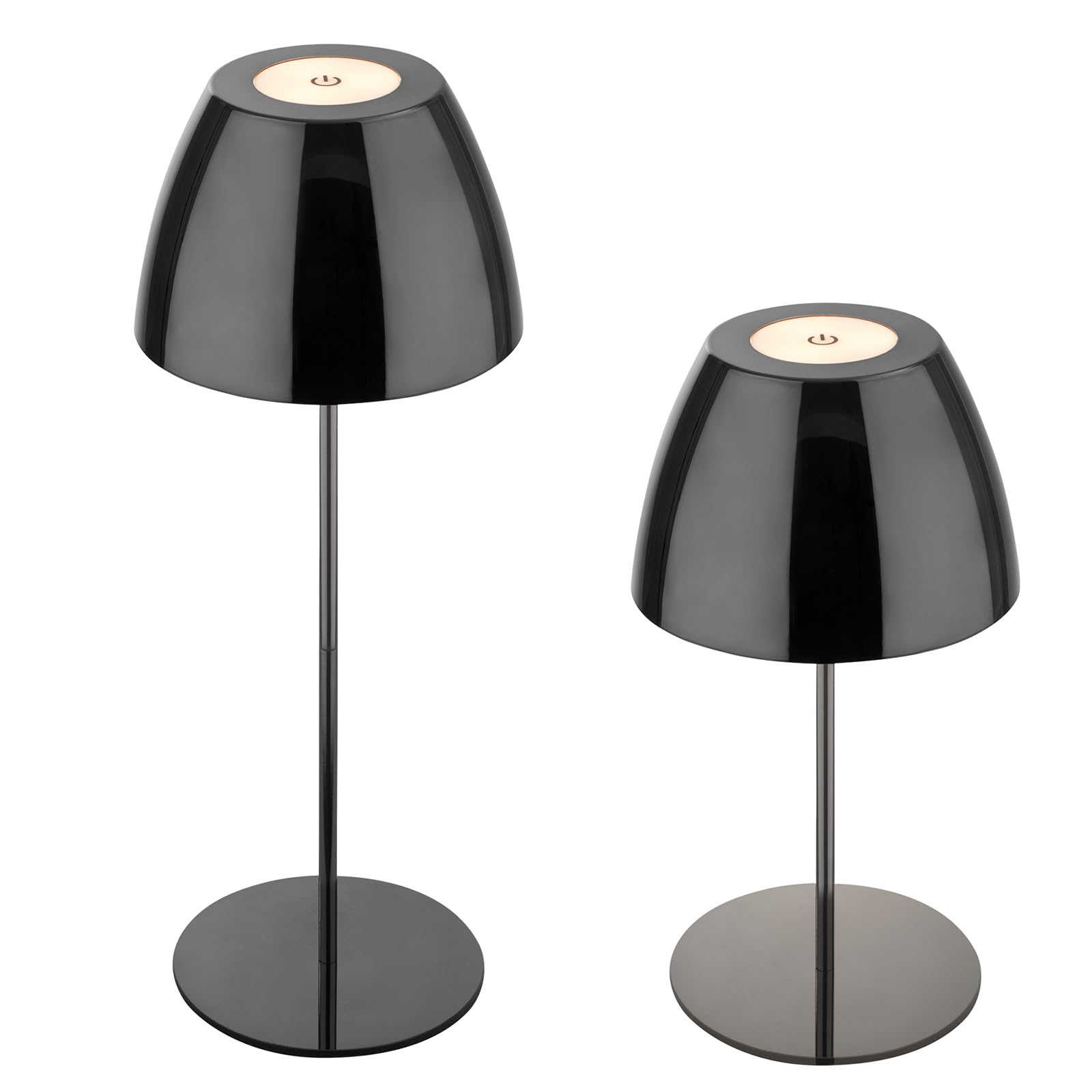 BRILONER - Lampada da tavolo LED senza fili IP44 con touch, dimmerabile, lampada da comodino, lampada ricaricabile, lampada da tavolo a batteria, da esterno, 13,5x36cm (DxH), nero-cromo