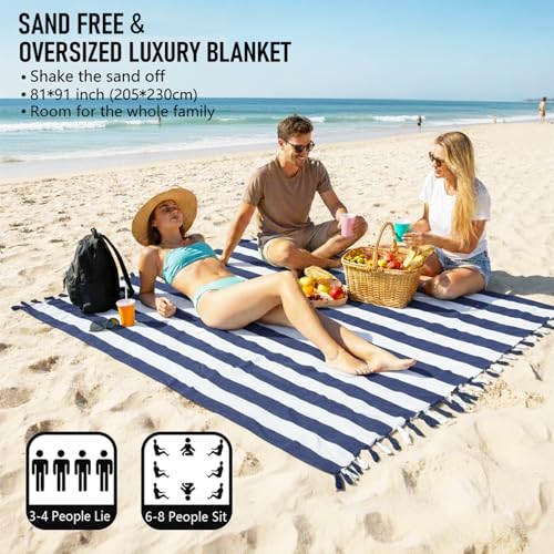 Image of Yongoes Oversized Turkish Beach Towel Blanket Cotton Giant XL Sandproof Towels Huge Linen XXL Extra Large Big Throw Quilt Blankets for Adults Cloud Travel Camping Glamping Accessories Essentials