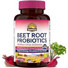 Vitalitown Organic Beet Root Capsules with Probiotics, 200 mg Organic Beet Root, 50 Billion CFU 10 Strains, Energy, Heart Health, Circulation, Digestion, 60 Veg Caps