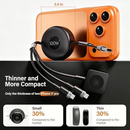 100W Retractable Multi Charging Cable for Apple Watch Charger,Dual USB C - image 5