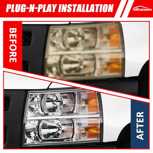 Headlight Assembly for 2007-2013 Chevy Silverado 1500 2007-2014 Silverado 2500HD 3500HD Halogen Fit 2007 New Body Style 2014 Old Body Style W/O Bulbs - Image 5
