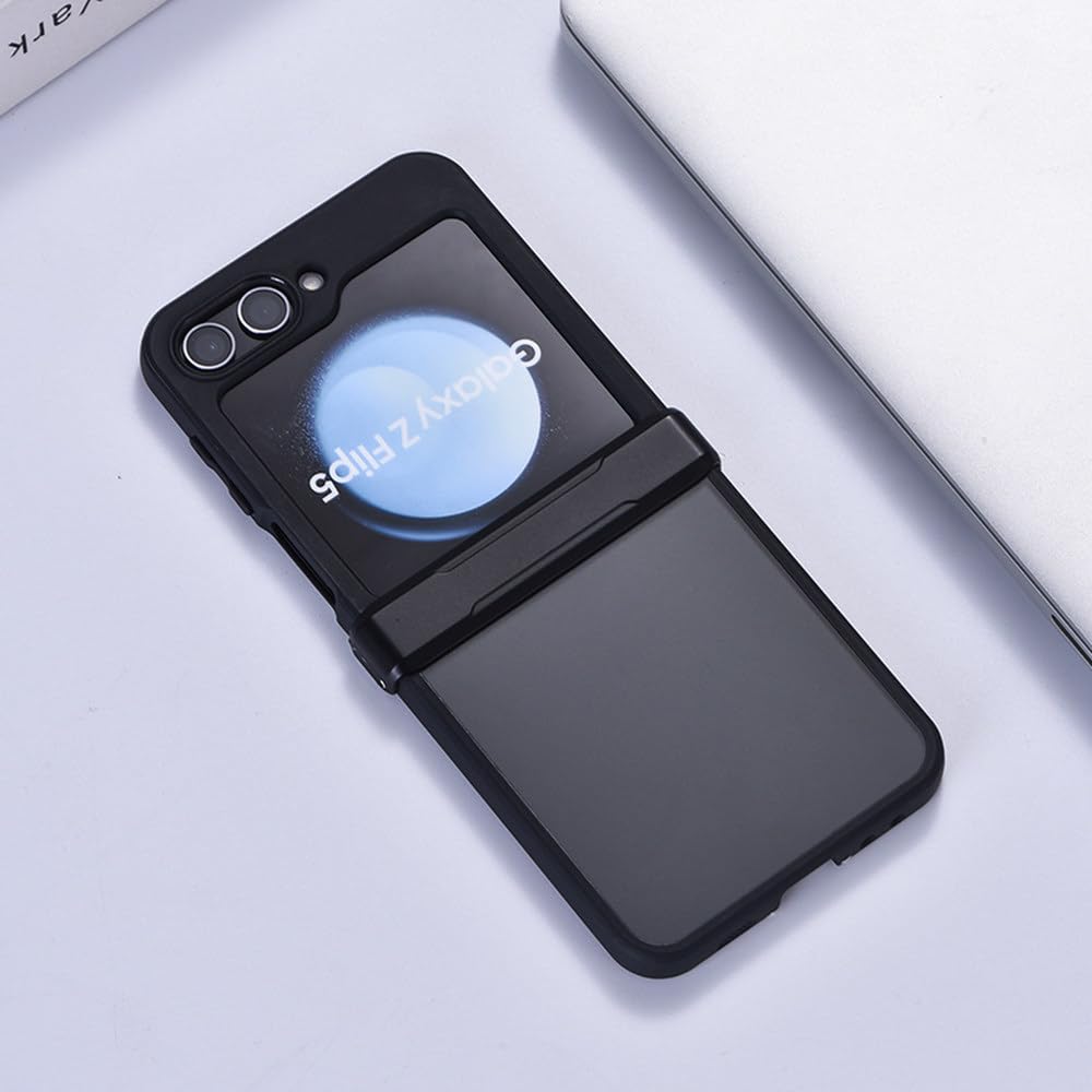 Funda rígida Plegable con bisagras Transparentes Mate para Samsung Galaxy Z Flip 4 5, Color Negro, para Z Flip 5