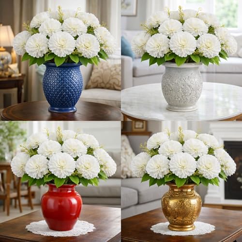 Image of Art Street Artificial Flower Bunch| Silk White Hydrangea Flower for Home| Bedroom, Living Room & Office Decoration |Christmas Day, New Year Set of 4 |11 Inch (Without Vase)
