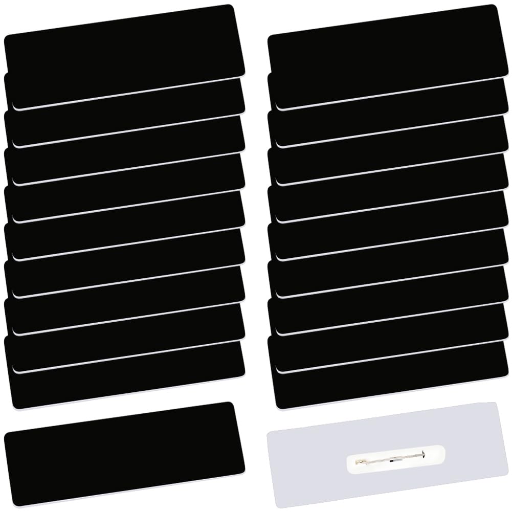 SOFPLATE 1 Box 25Pcs Black Name Tags with Pins Blank Name Badges PVC Plastic Rectangle ID Tags with Clip Backing Personalized Reusable Badges for Office Workers Students Employee Uniform Accessories