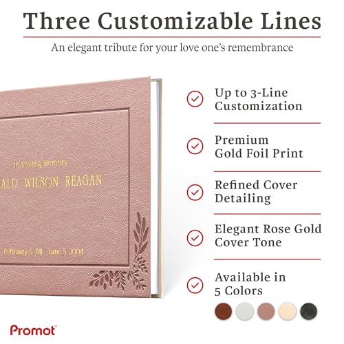 Image of Promot Funeral Guest Book for Memorial Service- Guest Book for Funeral Celebration of Life Decorations, In Loving Memory Guestbook Set with Wide-Ruled Pages, Custom Gold Foil Embossed Text (Rose Gold)