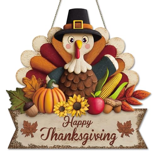 HEYINSHEN Happy Thanksgiving Turkey Door Sign Turkey Pumpkin Door...