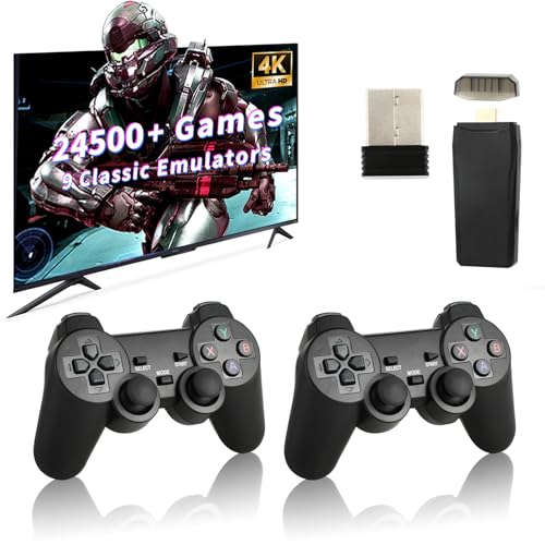 Retro Game Console, Wireless Retro Game Console, Built-in 9 Emulators, 4K HDMI Output, Dual 2.4GHz, Built-in 24500 Games, Plug and Play Video Games, Black