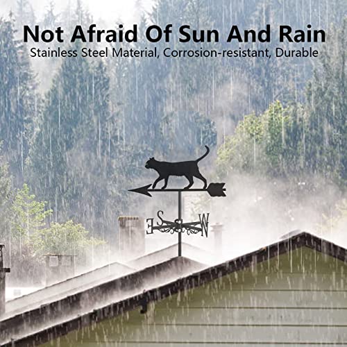 Znel Metal Weather Vane For Garden Stake Yard Roof Farmhouse Decorative Weathervanes With Black Cat Ornament Wind Vane,Measuring Tool Mount Easy Use,Cat~E #TOP2