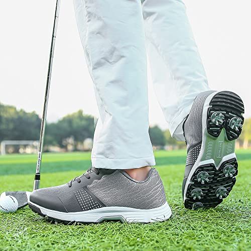 Image of THESTRON Men Golf Shoes Mesh Breathable Breathable Golf Walking Sport Sneakers 7 Spikes Golf Trainers