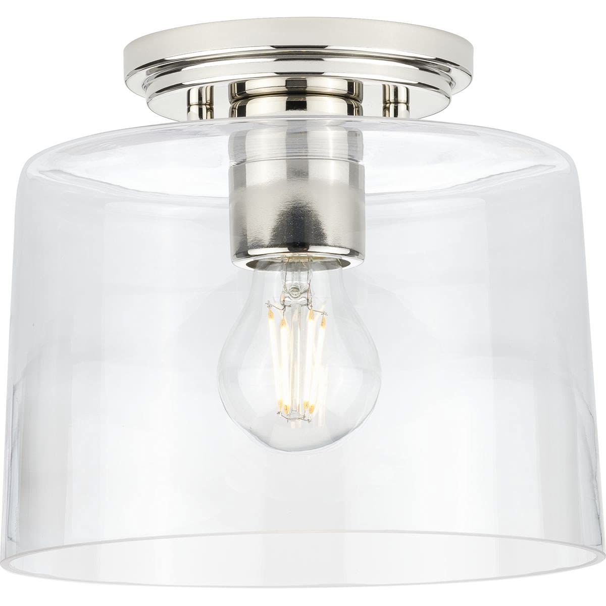 Adley Collection 1-Light Clear Glass New Traditional Flush Mount Light Polished Nickel