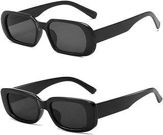 نظارة شمس من بوجد مستطيلة للنساء عصرية ريترو واقية الاشعة فوق البنفسجية 400 اطار مربع قطعتان باللون الأسود S