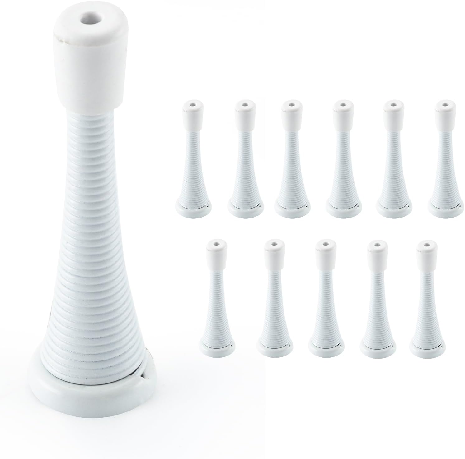 HOME MASTER HARDWARE 12 Pack Spring Door Stops, 3 Inch Wall Mounted Spring Doorstop, with Rubber Bumper, White
