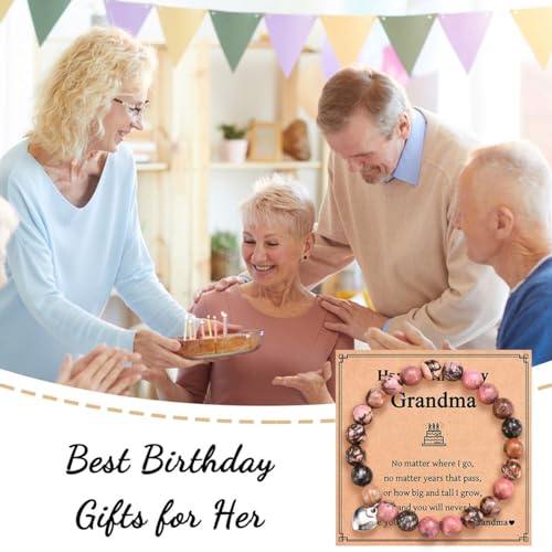Image of Grandma Birthday Gifts, Birthday Gifts for Grandma from Granddaughter Grandson, Unique Birthday Bracelet Presents with Happy Birthday Grandma Card, Small, Red