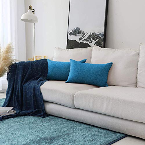 Image of Khooti Rectangular Jute Cushion Cover | 12x20 | Bondi Blue | Set of 1 | Throw Pillow Cover for Couches, Chairs, Sofas, Beds, Coffee Tables, Living Rooms, Bedrooms, Modern Boho Design