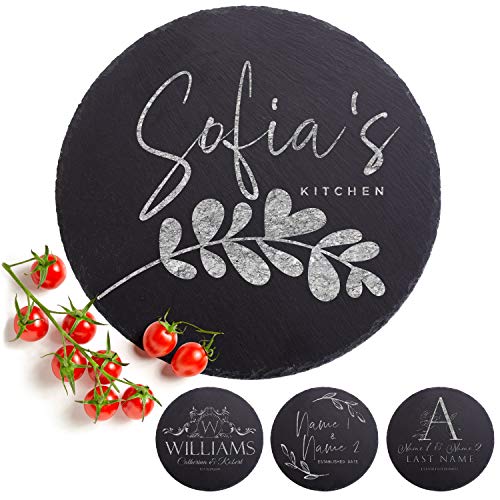 Personalized Cutting Board - 9 Designs Natural Slate Round Cutting Board - Wedding Gifts for the Couples Housewarming Gifts Anniversary Gift for Her Gift for Parents and Grandma Kitchen Sign