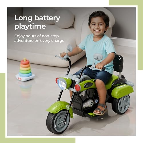 Image of Lifelong Royal Electric Ride On Motor Bike for Kids, Semi Assembled Rechargeable Toy Bike One Touch Start,Light and Music, Long Battery Life, 3 Wheels, Comfortable Seat for 1-6 Yrs (LLEV99)