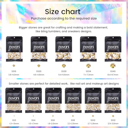 Image of Novani Rhinestones 1440Pcs Flatback Crystal Round Loose Gemstones Glass Rhinestones for Crafts Makeup Nail Art Clothes Shoes DIY Decorations(SS16, 3.8-4.0mm,MetalSunlight)