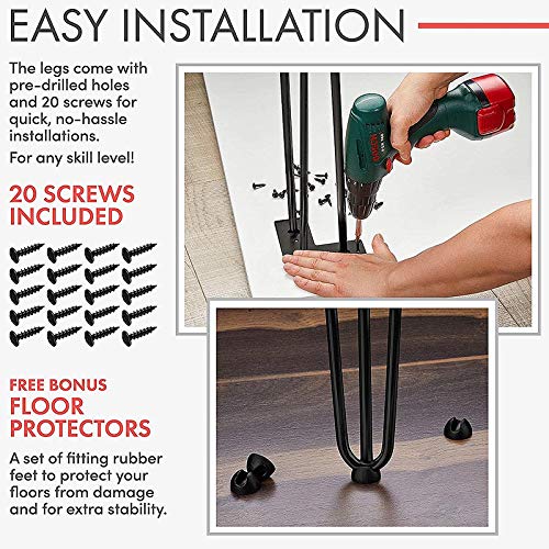 10inch Metal Furniture Hairpin Legs, 25cm Heavy Duty Industrial Coffee Table End Leg with Screws & Floor Protectors, Stable Standard Height Table Modern Furniture Hardware 4PCS DIY Leg - Image 6