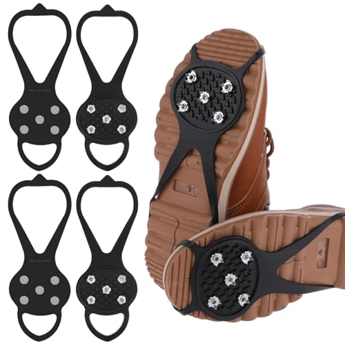2 Pairs Universal Non Slip Gripper Spike for Women, Ice Traction Cleats with 5 Steel Studs Crampons, Walk Traction Cleat, Durable Ice Snow Grips for Ice Sports Walking Running Hunting Fishing (Size M)