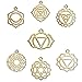 Chakra Pendants, Indian Energy Charms, 21 Pcs (3 of Each) (Gold Tone)