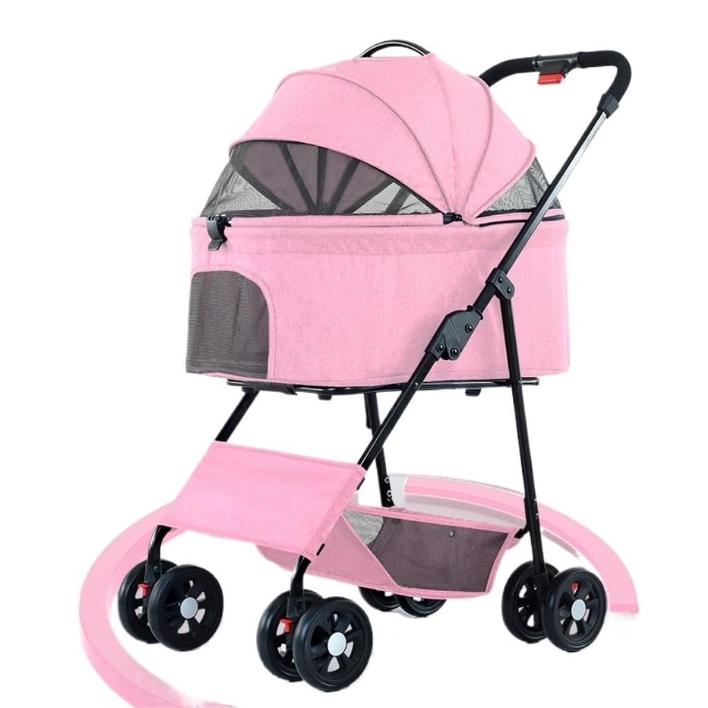 SHREBFSS Carrito Perro Cochecito Desmontable Plegable Ligero For Mascotas, Cochecito Desmontable Portátil For Perros Pequeños Y Medianos Carros para Perros (Color : Pink, Size : A)