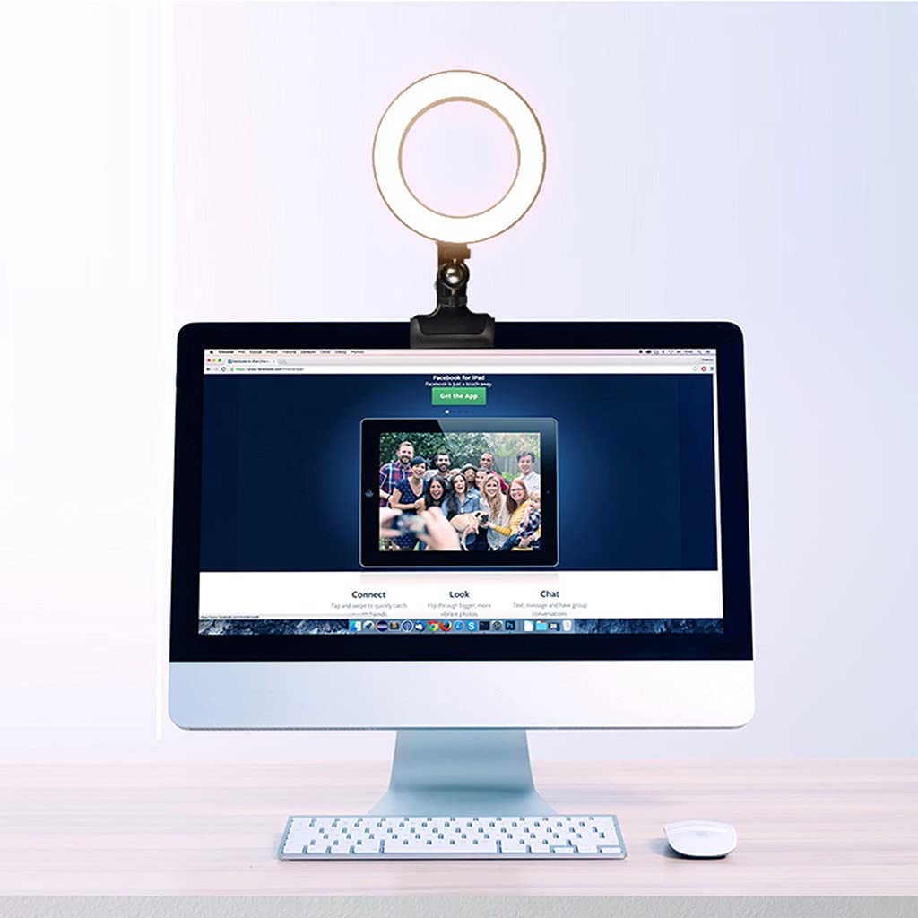 6'' Kit di Illuminazione per Videoconferenza, 2 Pezzi, 3000k-6000K, Luci ad Anello a LED Dimmerabili, Clip sul Monitor del Laptop, per Laptop, Ufficio, Trucco, Youtube