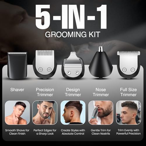 Image of VGR V-107 Professional 11-in-1 Grooming Kit I IPX6 Waterproof I Stainless Steel Precision Blades I Beard, Hair & Body Styling I LED Display I Cordless Use I 150 Mins Runtime I USB Rechargeable, Black