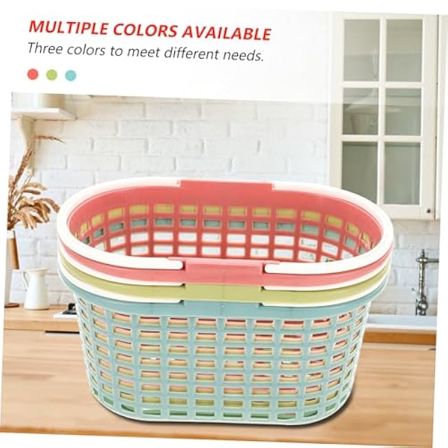 Cabilock 3pcs Handheld Multi Functional Storage Basket with Hollow Design for Bathroom Kitchen Grocery and Organization Portable and Sundries Baskets