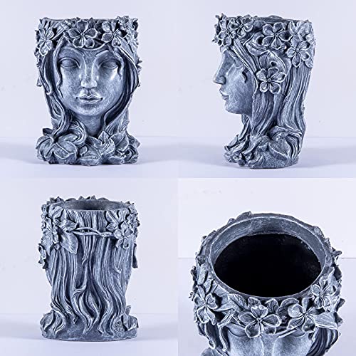 Strongwish Goddess Face Planter - Resin Flower Pot With Drainage Hole - Head Vase For Indoor And Outdoor Decoration - Succulent Pot Gift For Women (Grey) #TOP4