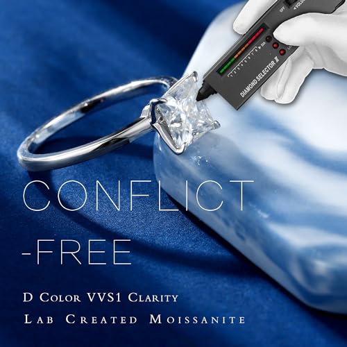 MOOSEA 2ct Princess Cut Moissanite Rings for Women, D Color VVS1 Clarity S925 Sterling Silver 14K White Gold Vermeil Ring Lab Created Solitaire Ring Moissanite Engagement Rings for Women3