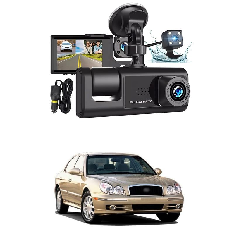 Universal 3 Channel Dash Cam Front and Rear Inside, 1080P Dash Camera for Cars, Dashcam Three Way Triple Car Camera with IR Night Vision, Loop Recording Comfortable with Son-ata-image-32